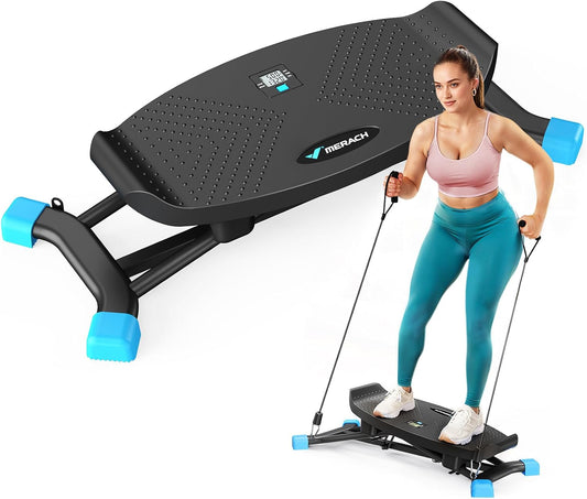 Balancing Machine, Ski Simulator with Resistance Bands, Portable Slide Stepper Featuring LCD Monitor, 300 Lbs Capacity Ski Machine for Full Body Workout
